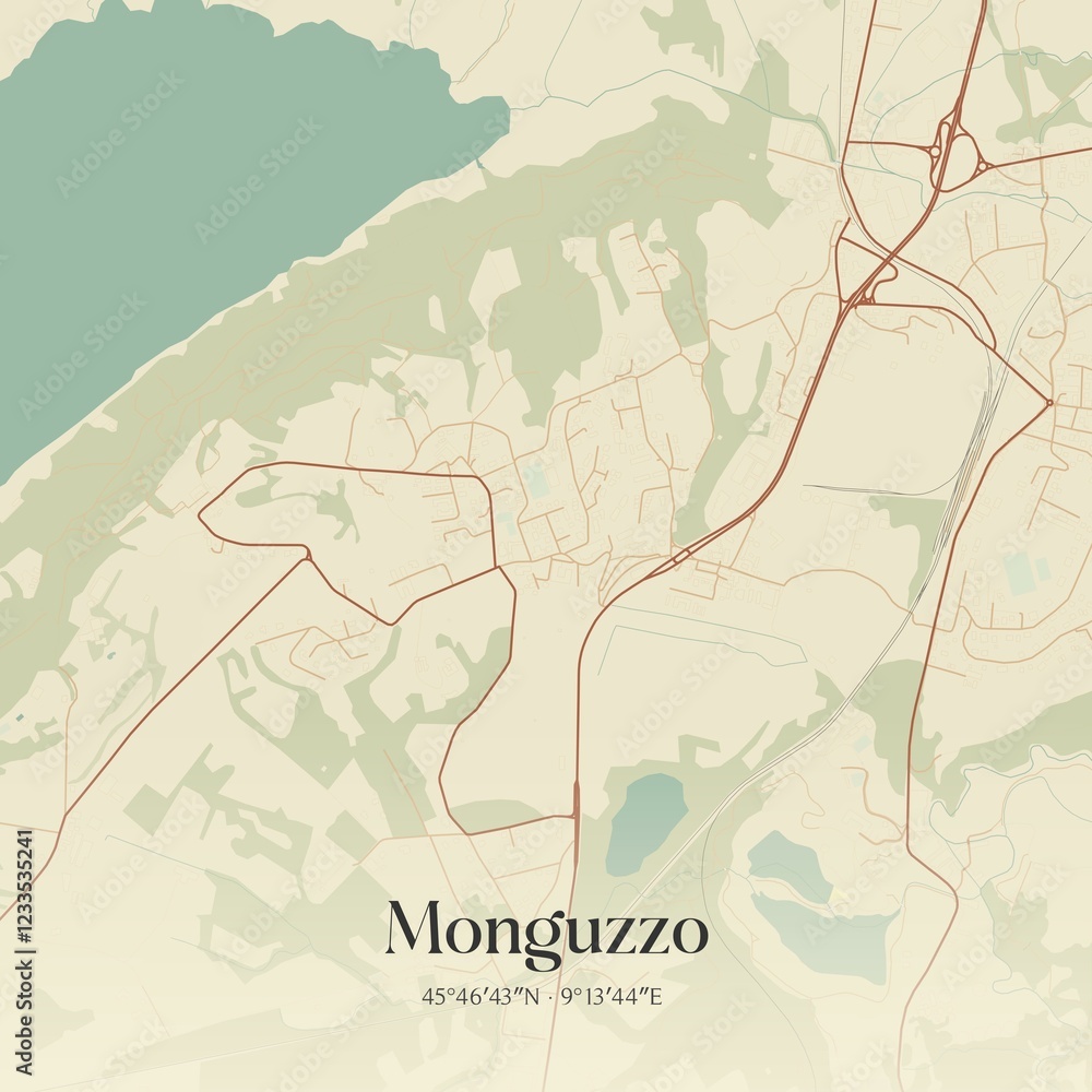 Fototapeta premium Vintage map of Monguzzo, Italy.