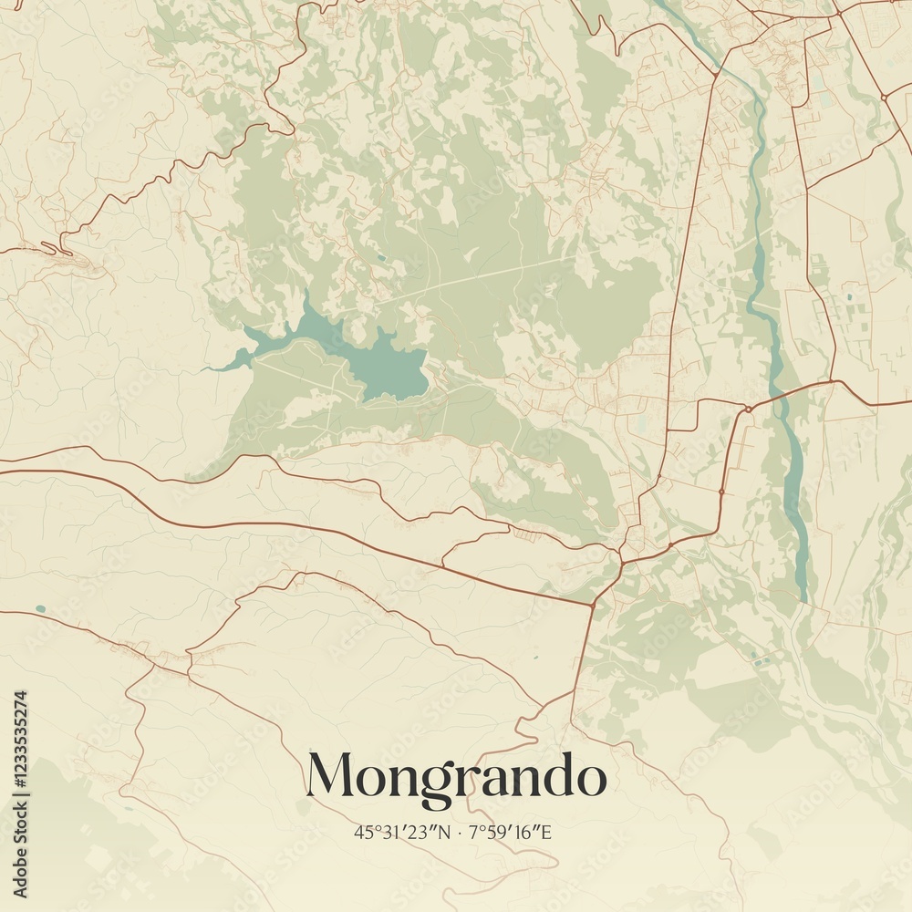 Naklejka premium Vintage map of Mongrando, Italy.