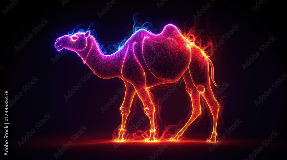Glowing Camel Silhouette, Desert Night, Abstract Art Glowing Camel Silhouette, Desert Night, Abstract Art