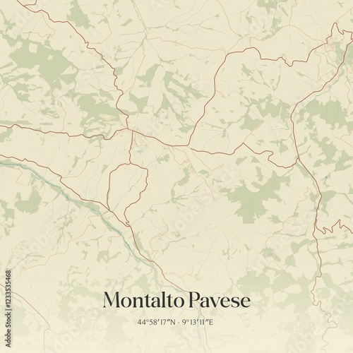 Vintage map of Montalto Pavese, Italy.