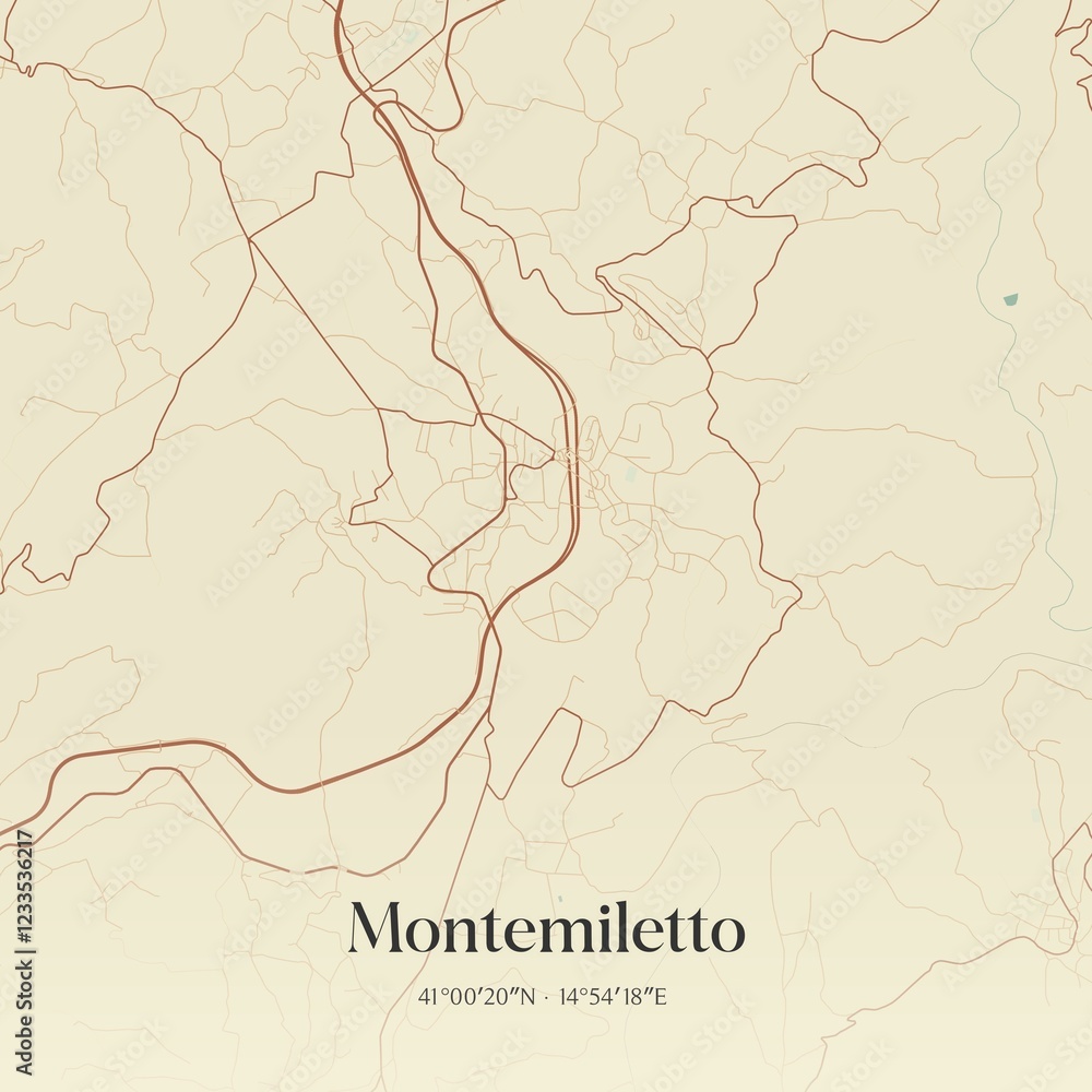Fototapeta premium Vintage map of Montemiletto, Italy.
