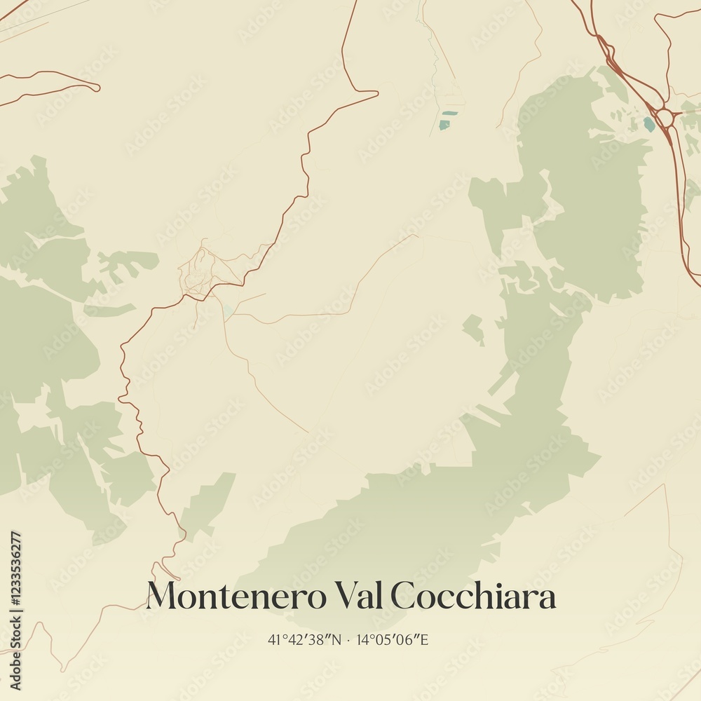 Obraz premium Vintage map of Montenero Val Cocchiara, Italy.