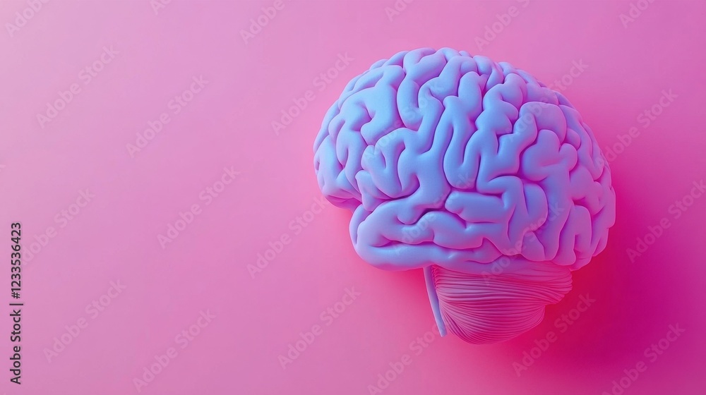 3d render of human brain on pink background. Biological banner with copy space. Concept for IQ, imagination, mental health. Prevention of brain diseases. World Alzheimers Month. Medical education. 3d render of human brain on pink background. Biological banner with copy space. Concept for IQ, imagination, mental health. Prevention of brain diseases. World Alzheimers Month. Medical education.