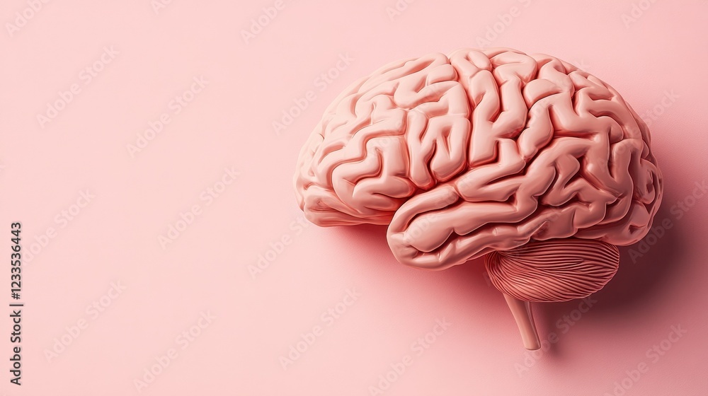 3d render of human brain on pink background. Biological banner with copy space. Concept for IQ, imagination, mental health. Prevention of brain diseases. World Alzheimers Month. Medical education. 3d render of human brain on pink background. Biological banner with copy space. Concept for IQ, imagination, mental health. Prevention of brain diseases. World Alzheimers Month. Medical education.