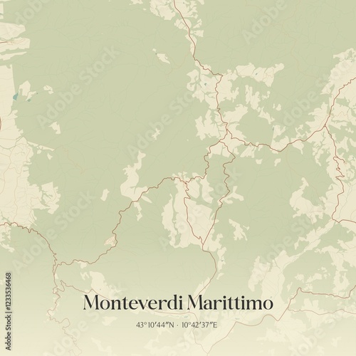 Vintage map of Monteverdi Marittimo, Italy. photo