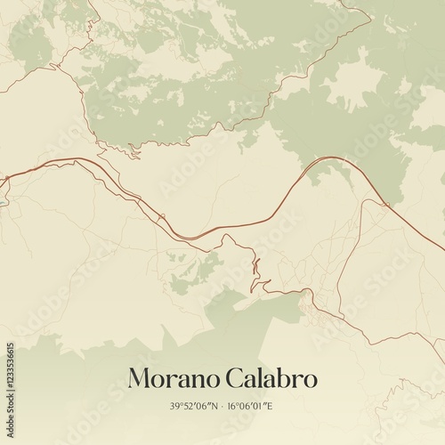 Vintage map of Morano Calabro, Italy.