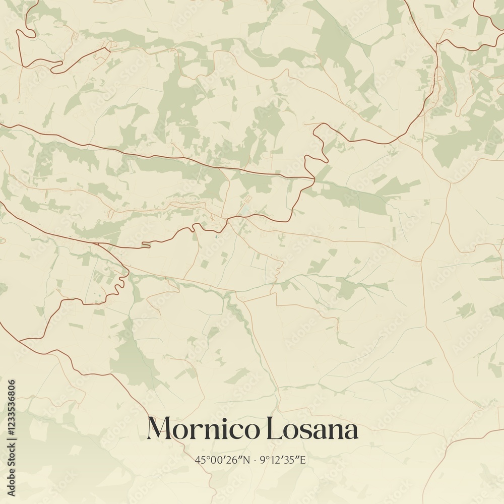 Fototapeta premium Vintage map of Mornico Losana, Italy.