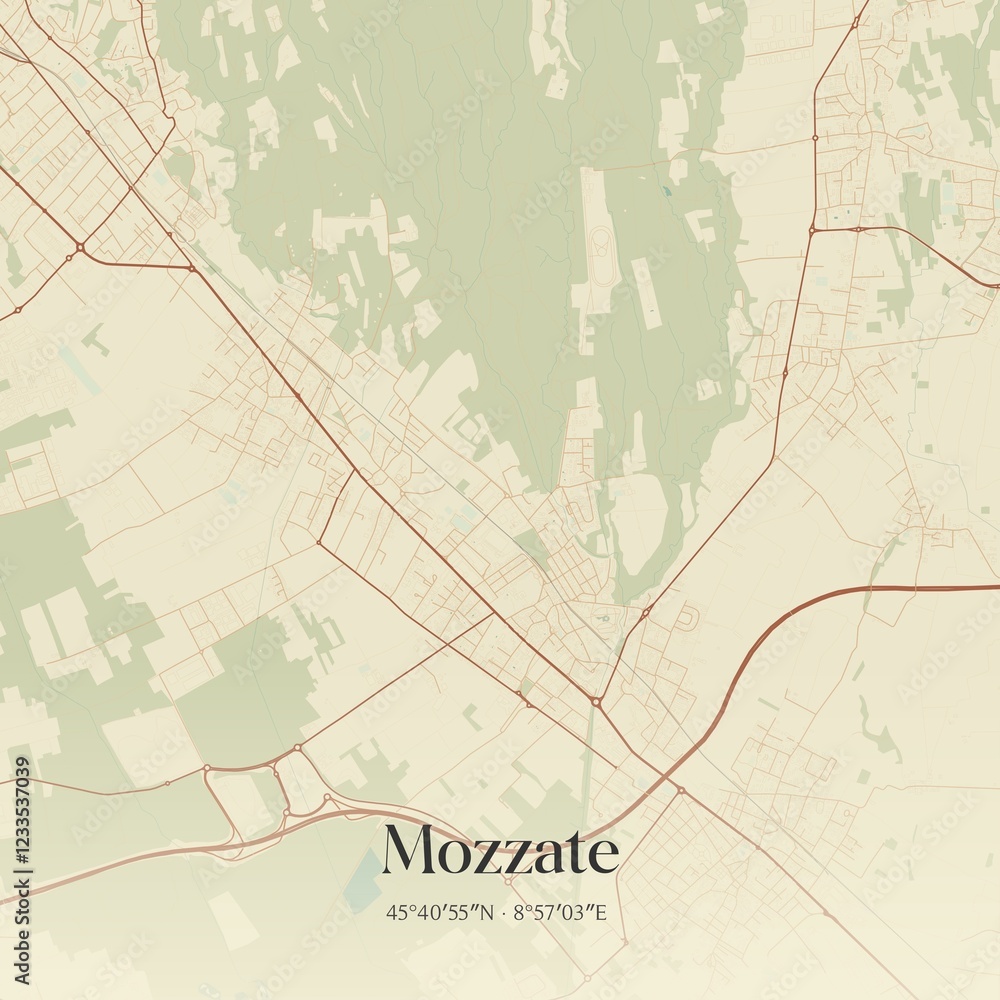 Fototapeta premium Vintage map of Mozzate, Italy.