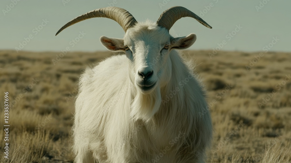 Obraz premium Majestic White Goat in Arid Landscape