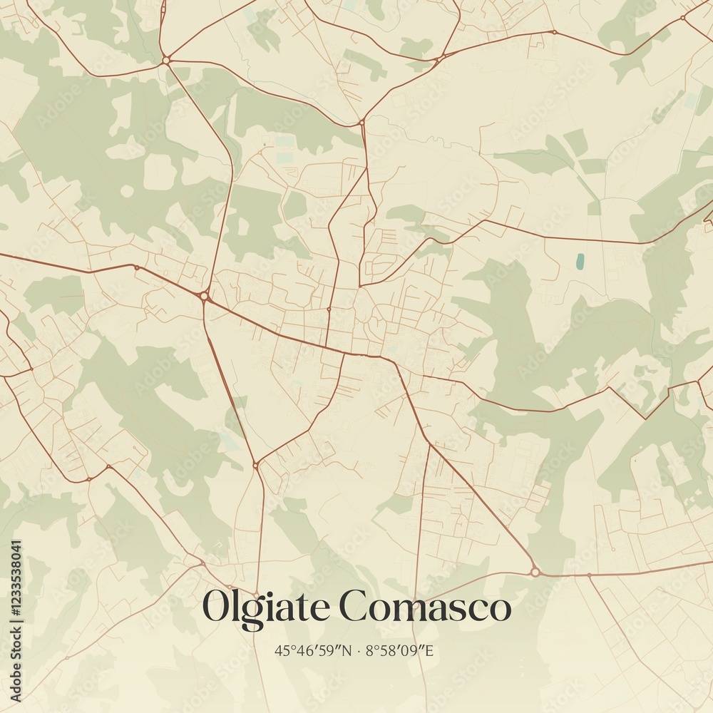 Fototapeta premium Vintage map of Olgiate Comasco, Italy.