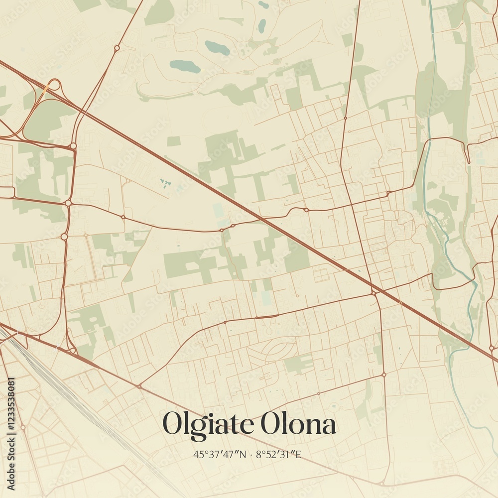 Obraz premium Vintage map of Olgiate Olona, Italy.