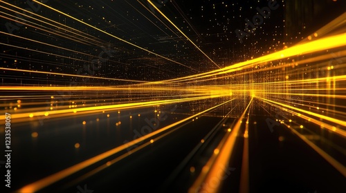 Golden light streaks, abstract data flow, futuristic background, technology concept