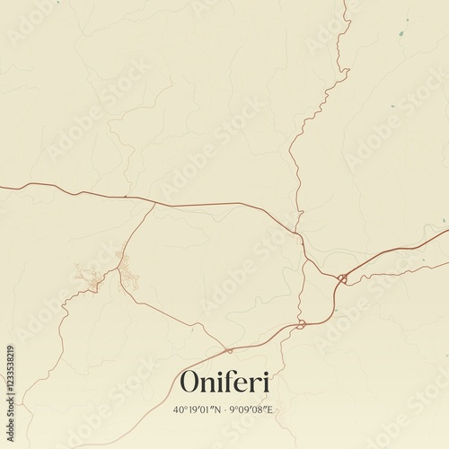 Obraz na płótnie Vintage map of Oniferi, Italy. w salonie
