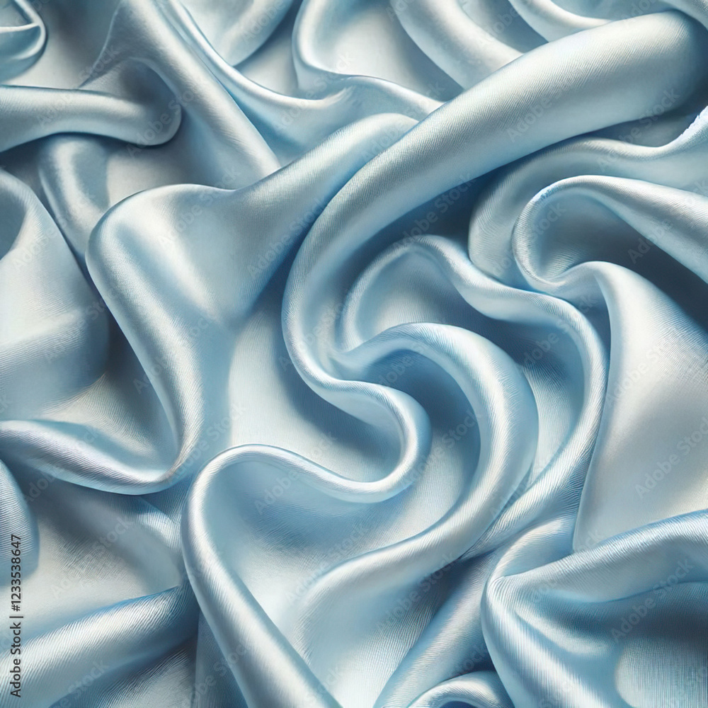 Fototapeta premium sky blue silk satin fabric, a ruffled fabric