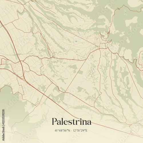 Tableau sur toile Vintage map of Palestrina, Italy.