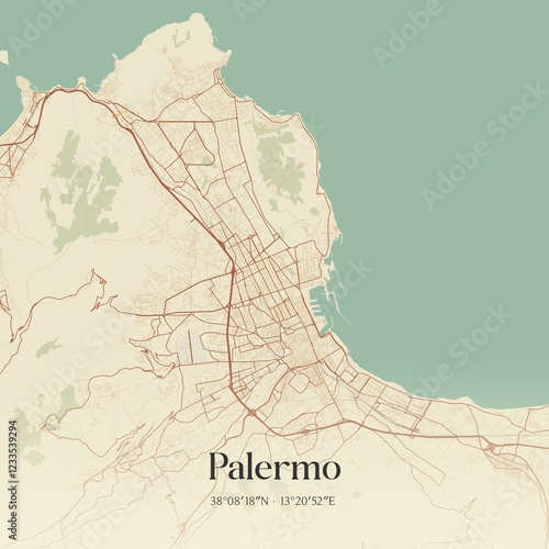 Vintage map of Palermo, Italy.