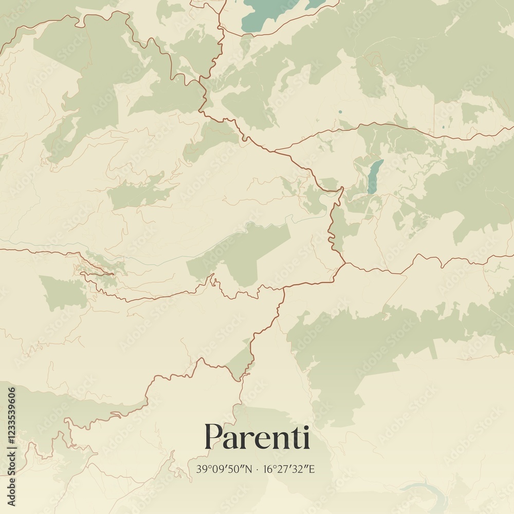 Fototapeta premium Vintage map of Parenti, Italy.