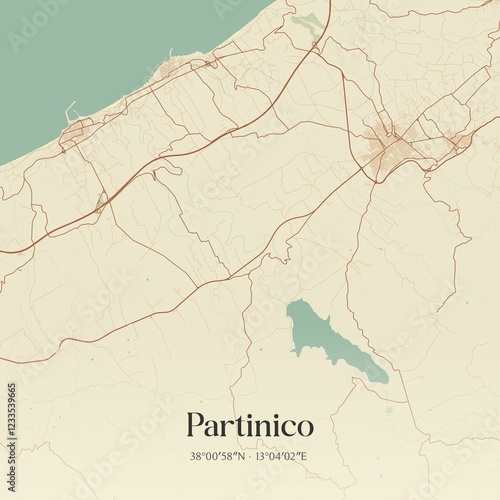 Vintage map of Partinico, Italy.