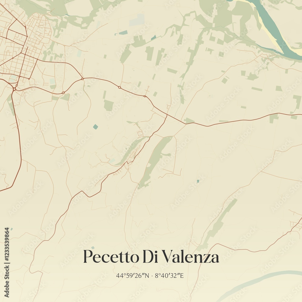 Fototapeta premium Vintage map of Pecetto Di Valenza, Italy.