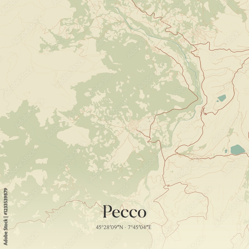 Fototapeta premium Vintage map of Pecco, Italy.