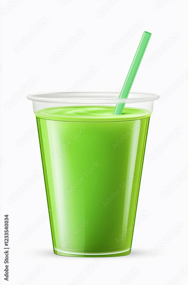 Smooth Green Smoothie in a Plastic Cup with Straw Smooth Green Smoothie in a Plastic Cup with Straw