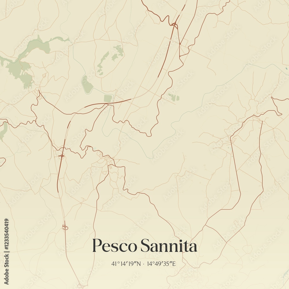 Fototapeta premium Vintage map of Pesco Sannita, Italy.