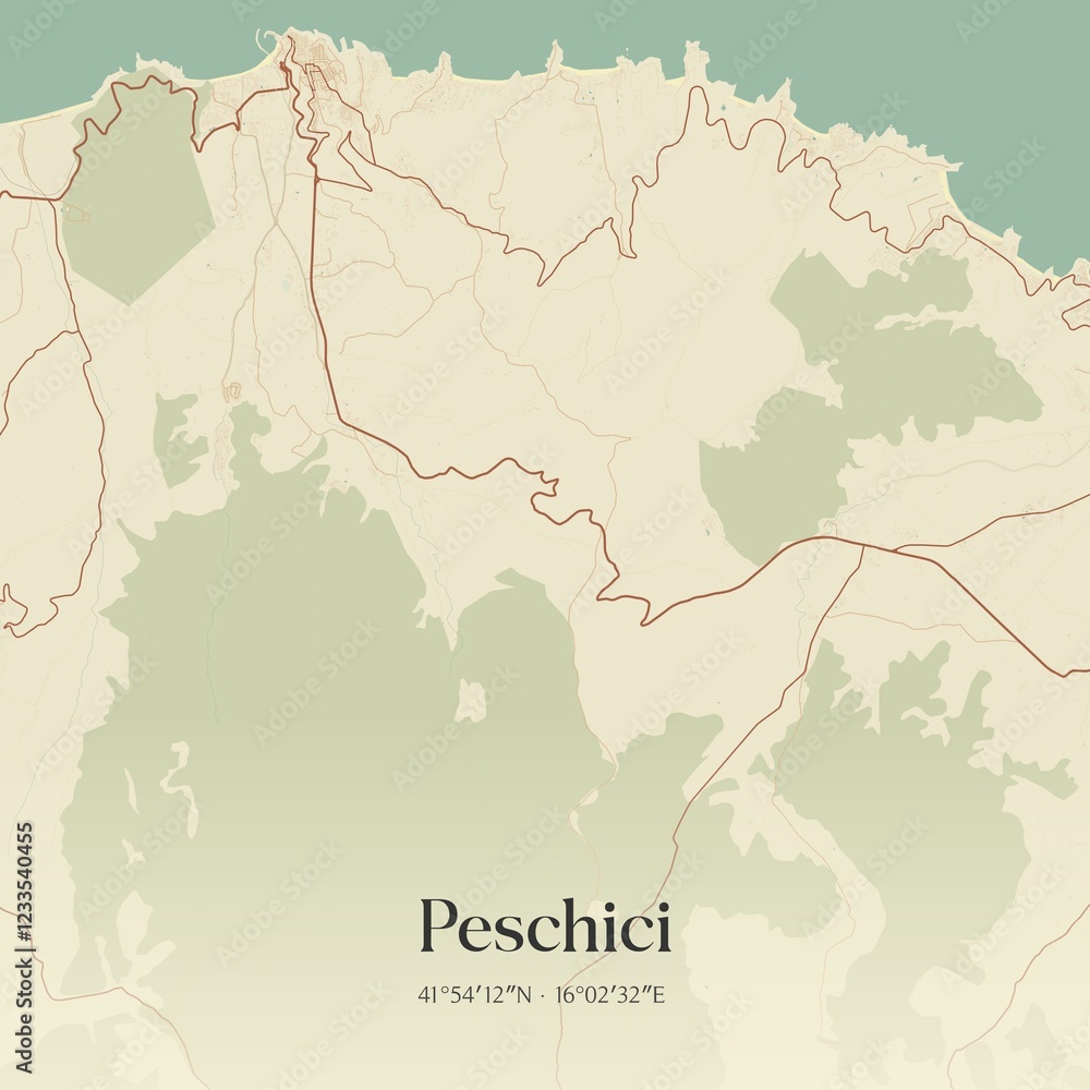 Obraz premium Vintage map of Peschici, Italy.