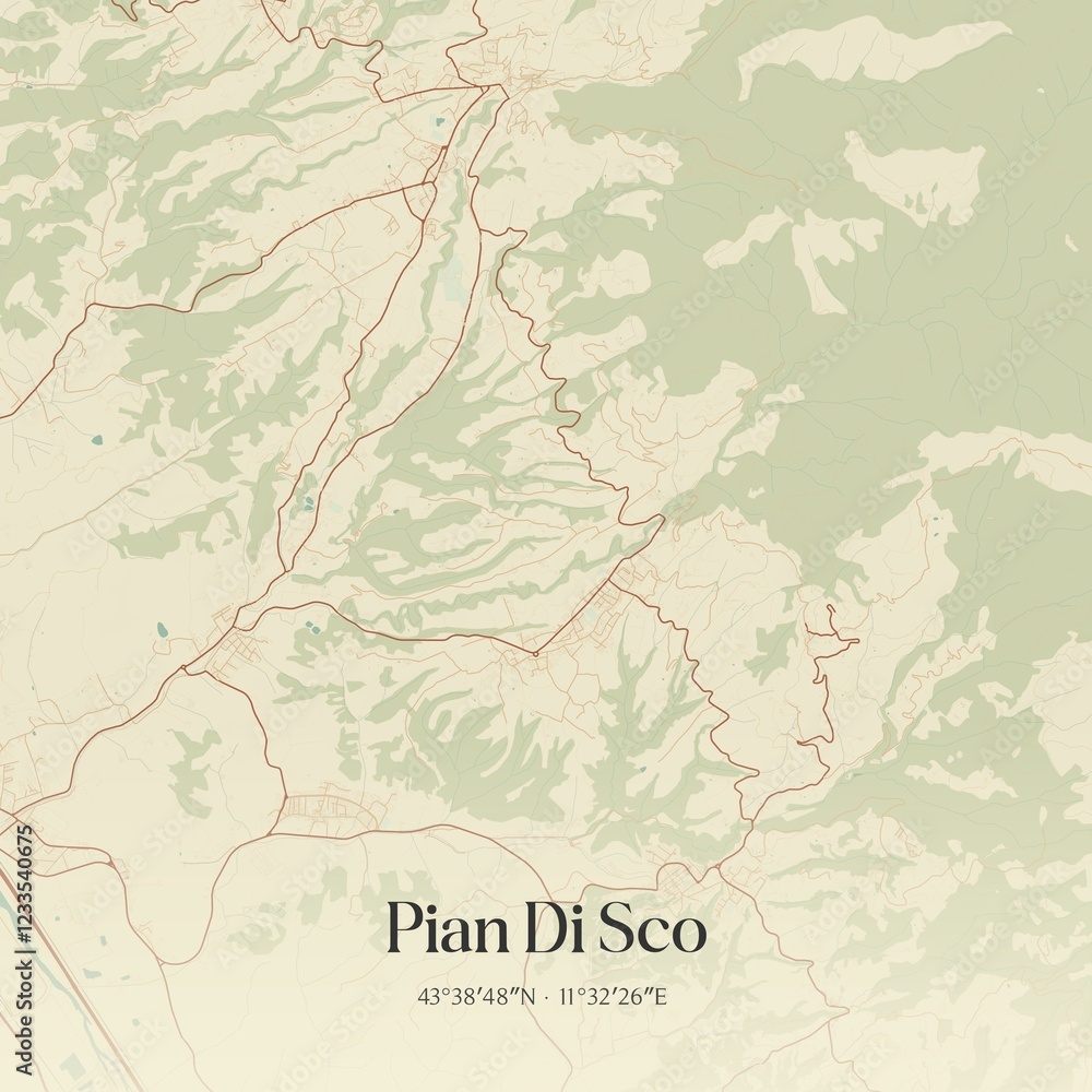 Fototapeta premium Vintage map of Pian Di Sco, Italy.
