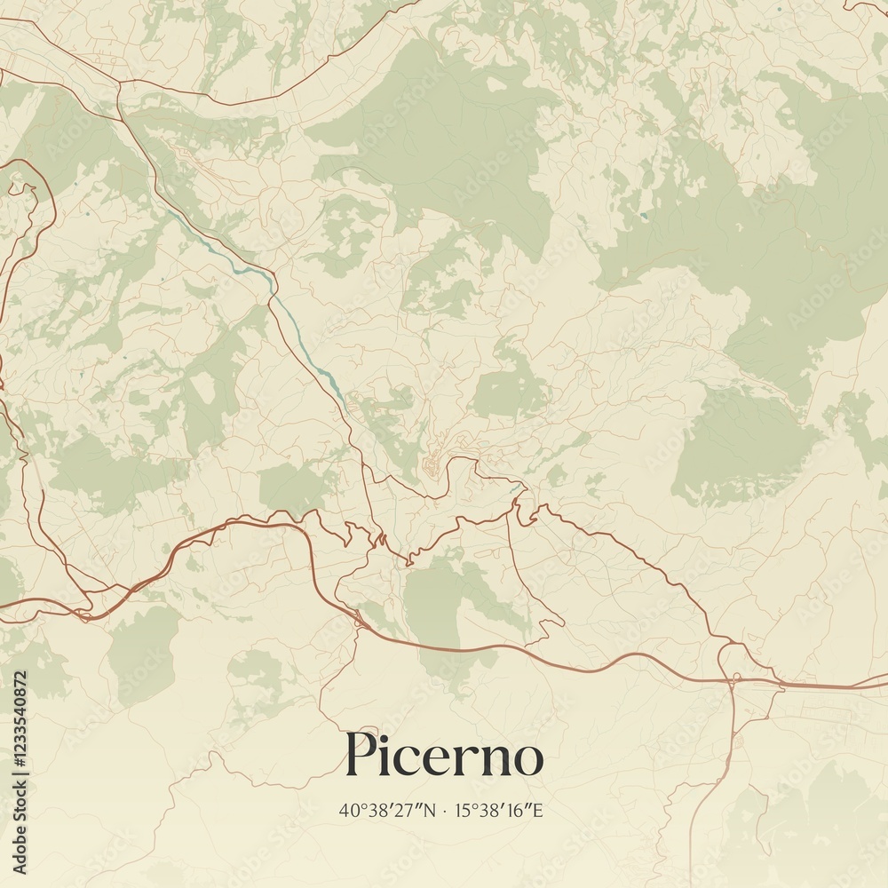 Fototapeta premium Vintage map of Picerno, Italy.
