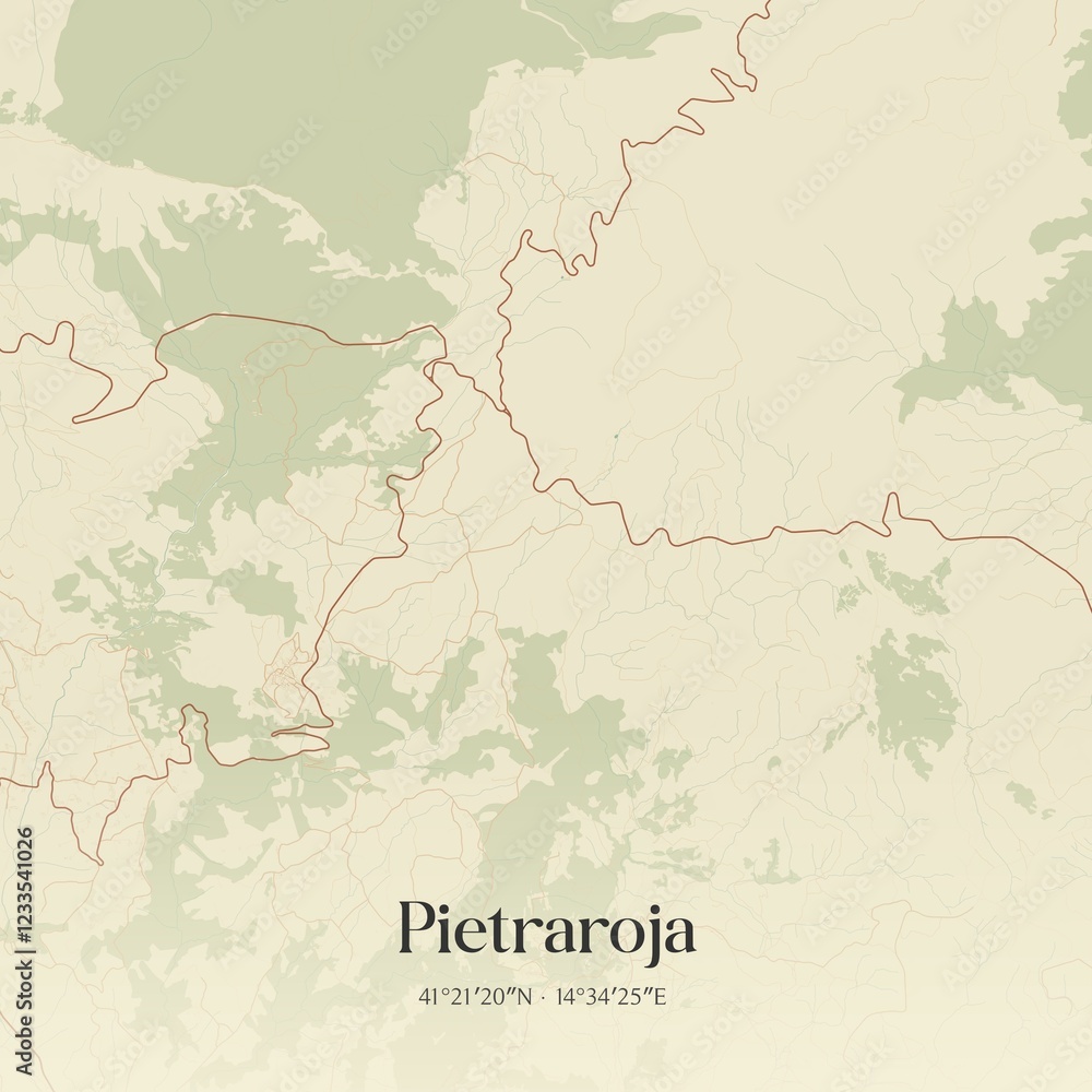 Obraz premium Vintage map of Pietraroja, Italy.