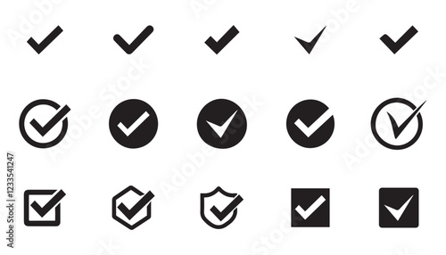 Approval and checkmark icon set