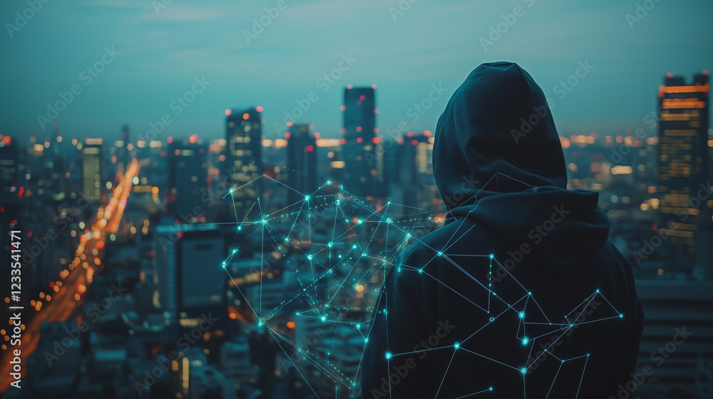 Fototapeta premium Hacker are planning to hack and attack networks and cyber security systems..Smart Innovation city with connection cyber security network reciprocity over the cityscape . future wireless digital city 
