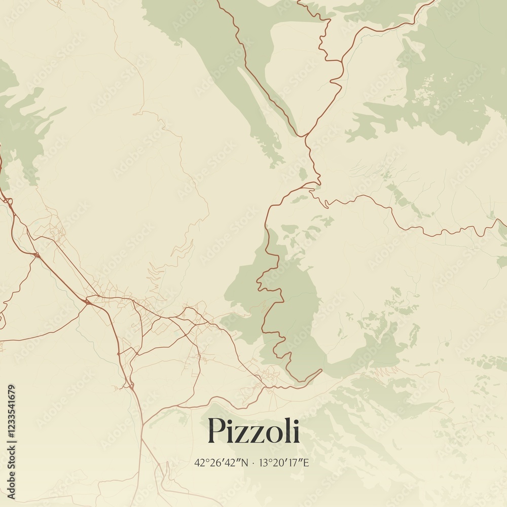 Obraz premium Vintage map of Pizzoli, Italy.
