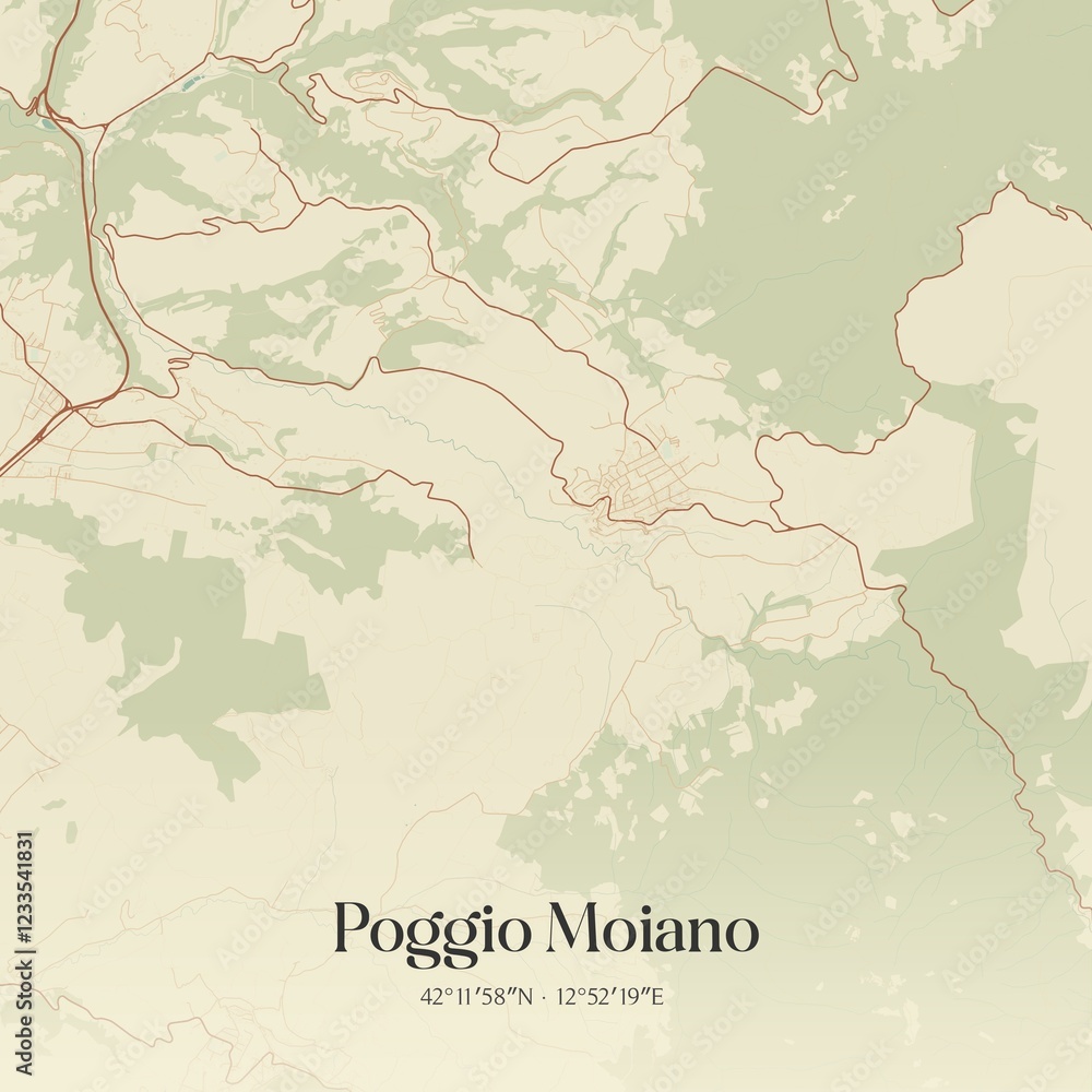 Fototapeta premium Vintage map of Poggio Moiano, Italy.