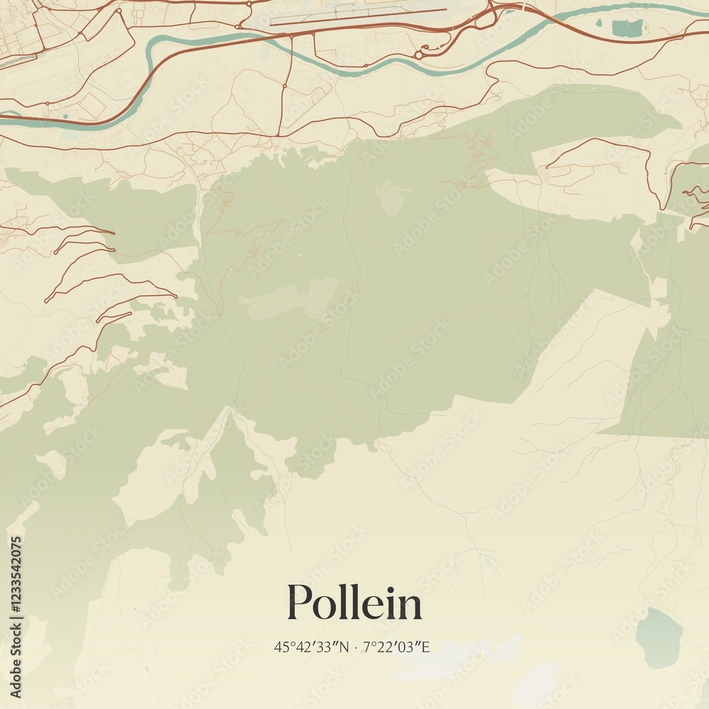 Fototapeta premium Vintage map of Pollein, Italy.