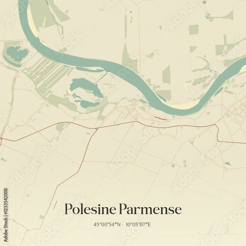 Vintage map of Polesine Parmense, Italy.