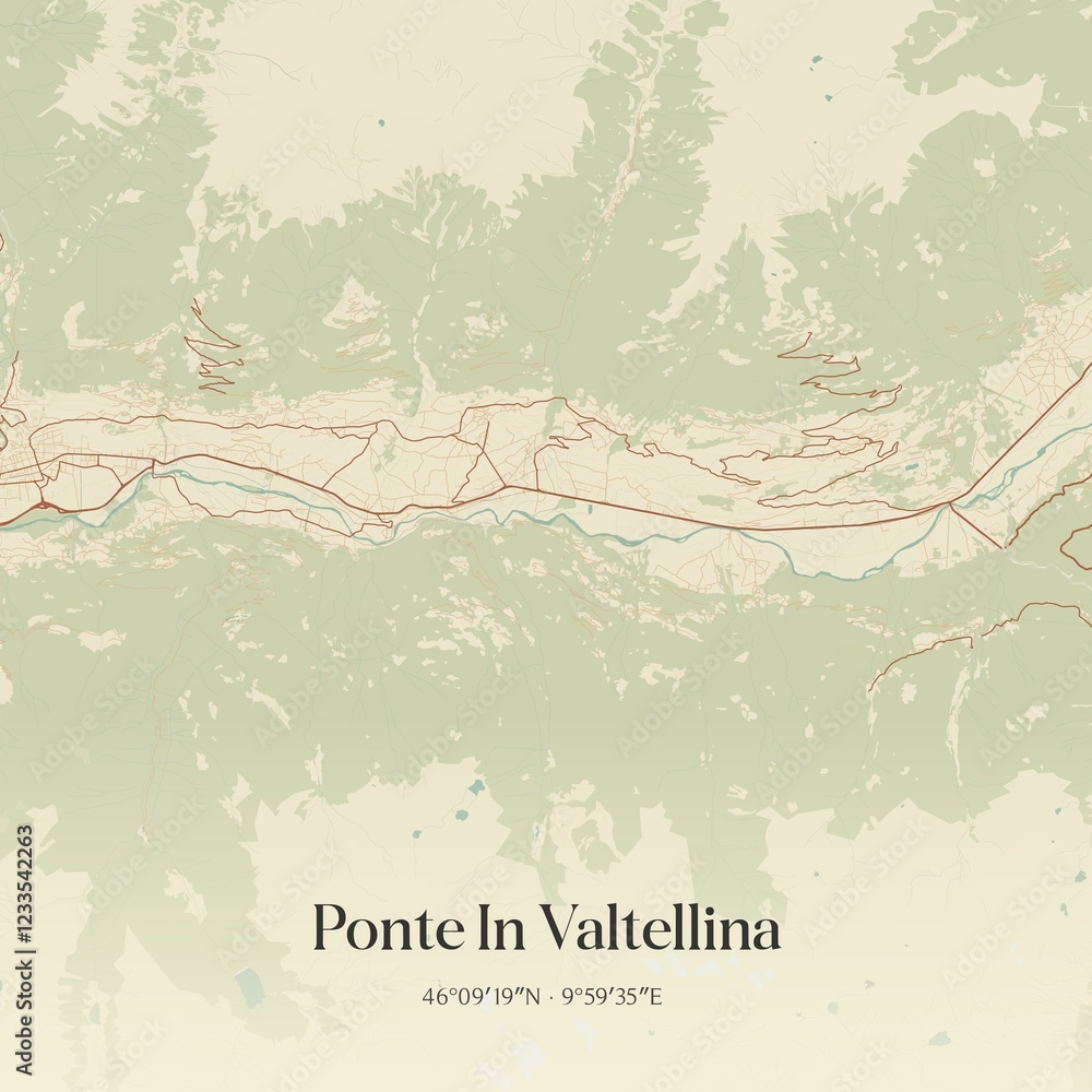 Obraz premium Vintage map of Ponte In Valtellina, Italy.