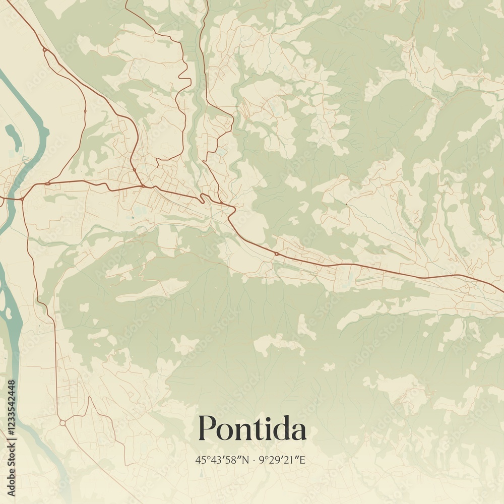 Fototapeta premium Vintage map of Pontida, Italy.