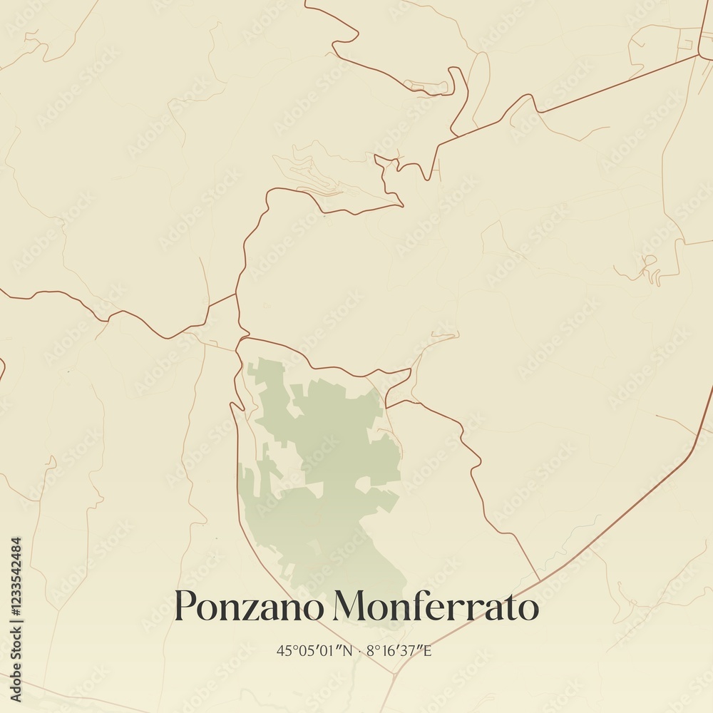 Obraz premium Vintage map of Ponzano Monferrato, Italy.