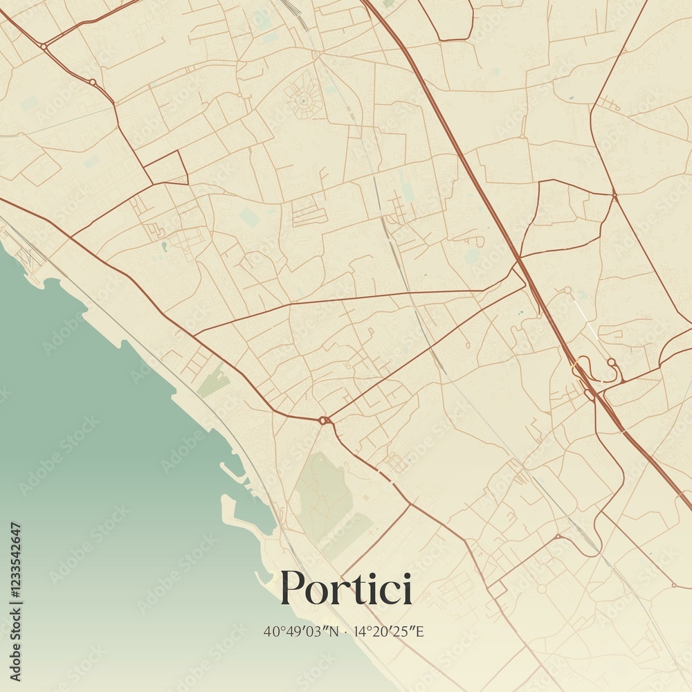 Fototapeta premium Vintage map of Portici, Italy.