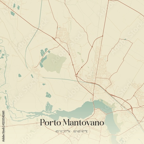 Vintage map of Porto Mantovano, Italy.