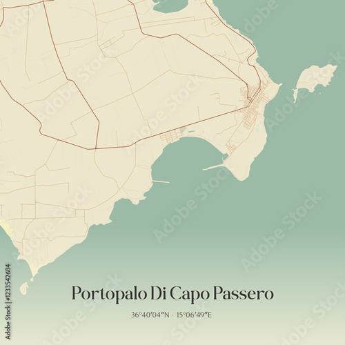 Vintage map of Portopalo Di Capo Passero, Italy. photo