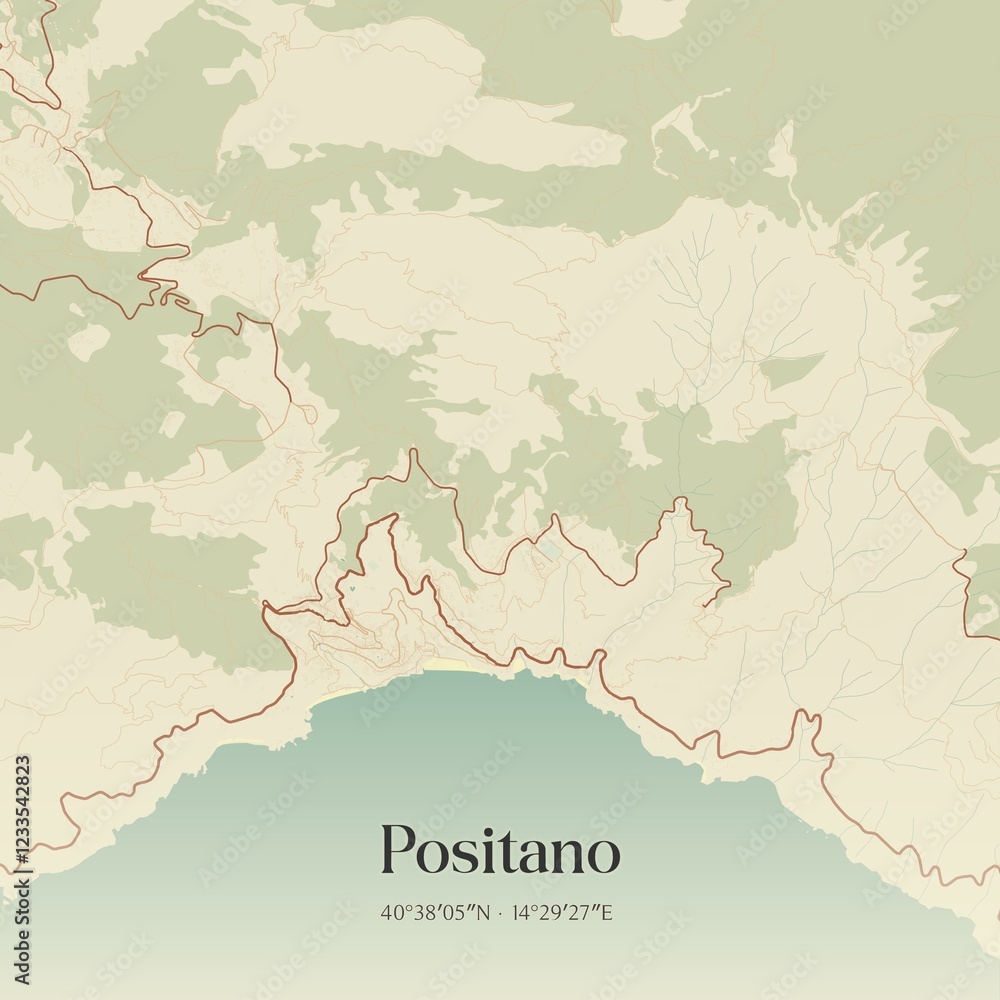 Naklejka premium Vintage map of Positano, Italy.