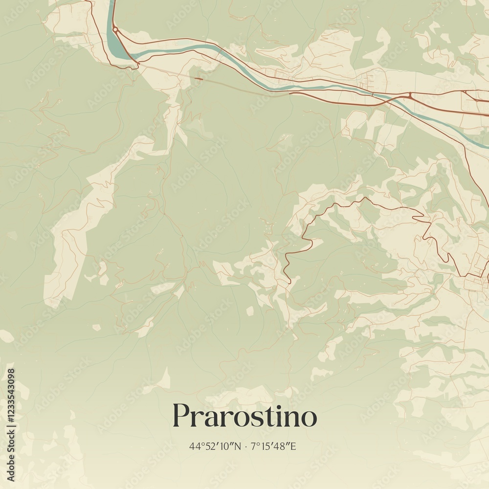 Fototapeta premium Vintage map of Prarostino, Italy.