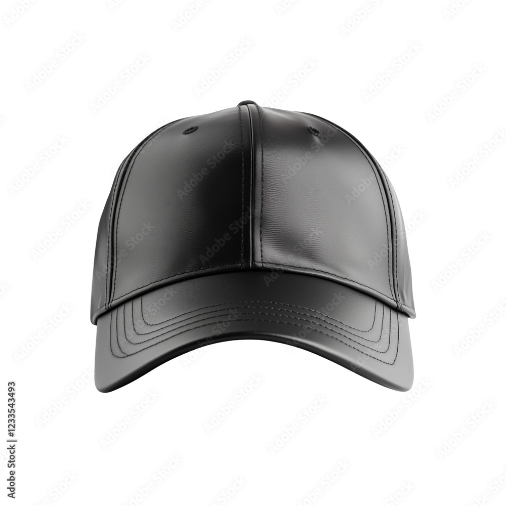 Obraz premium A sleek black leather cap with a structured design,Isolated on white background.
