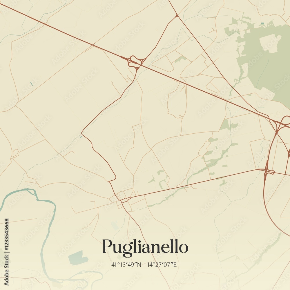 Obraz premium Vintage map of Puglianello, Italy.