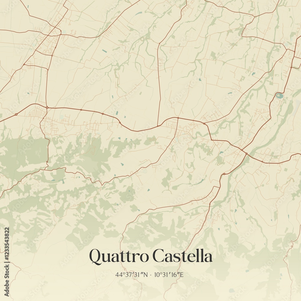 Fototapeta premium Vintage map of Quattro Castella, Italy.