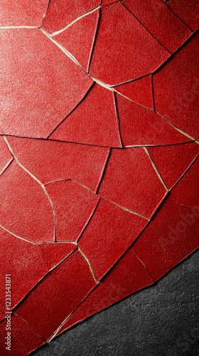 Red Cracked Leather Texture Background  Abstract Design  Grunge Style photo