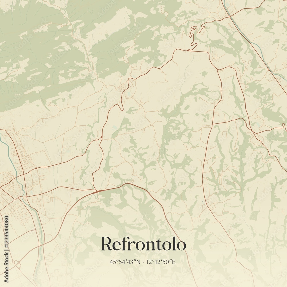 Fototapeta premium Vintage map of Refrontolo, Italy.