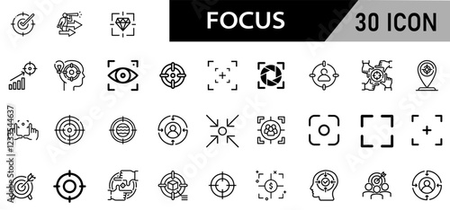 Minimalist Focus Icon Pack | 30 Outline Vector Icons, Editable stroke. 
